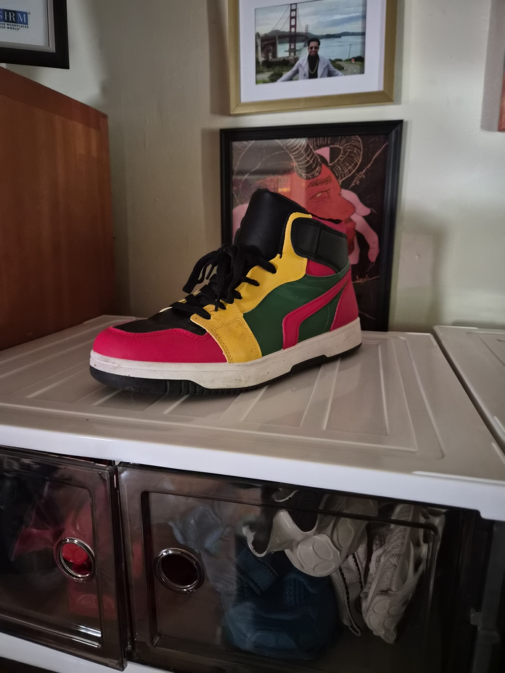 High-Top Men's Sneakers in Red, Green & Yellow